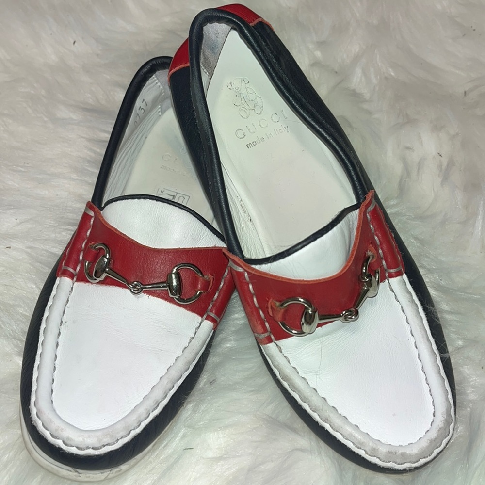 Gucci Kids Red and White Loafers
